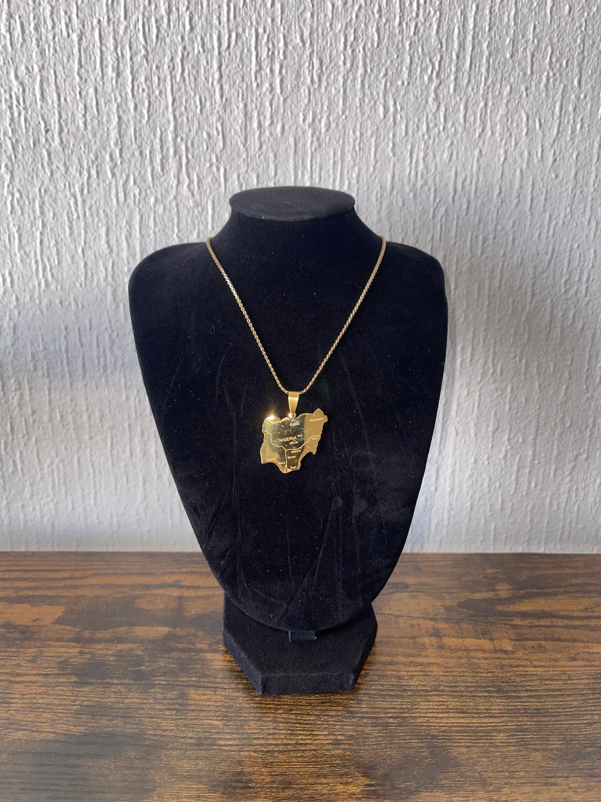 NIGERIA gold  Map Necklace