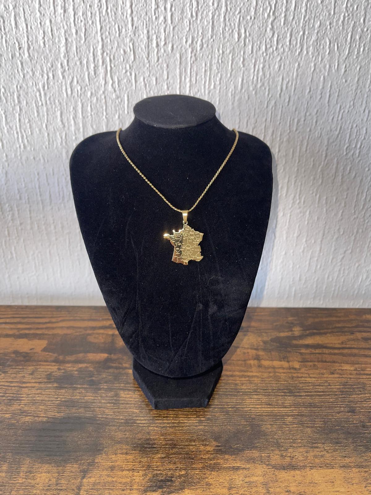 FRANCE Map Outline 18k gold Necklace